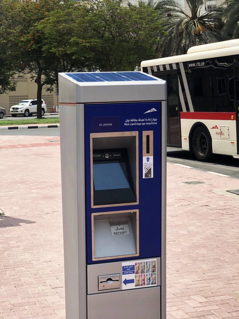 Nol Card Recharge. Solar-powered top-up kiosk in Dubai